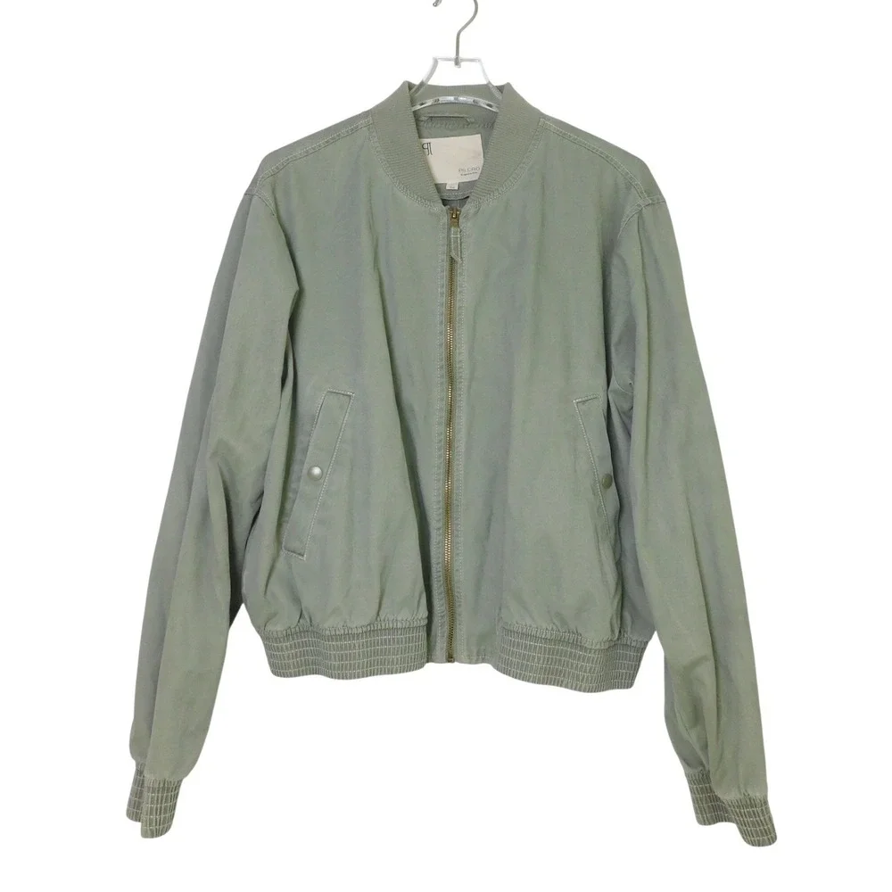 Pilcro Canvas Cropped Bomber Jacket Sage Green Womens XL Zip Front Utility